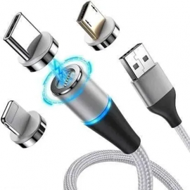 Multi Charging Cable, 3 in 1 Nylon Braided Fast Charging Wire Cord Magnetic Charger USB Cable