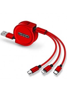 Multi Retractable 3.0A Fast Charger Cord, Multiple Charging Cable 3Ft/1m 3-in-1 USB Charge Cord