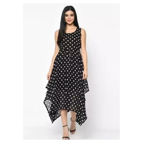 Women's Black Polka Dot Asymmetric Dress