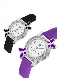 Women Set Of Two Leather Strap Couple Analogue Watch