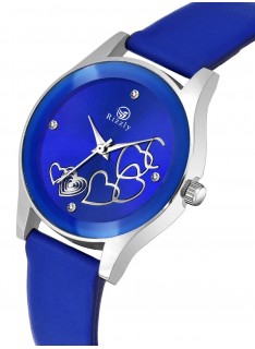 Women Blue Brass Embellished Dial and Blue Leather Straps Analogue Watch