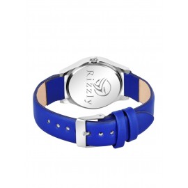 Women Blue Brass Embellished Dial and Blue Leather Straps Analogue Watch