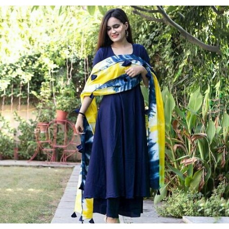 Rayon Long kurti with palazzos and Dupatta