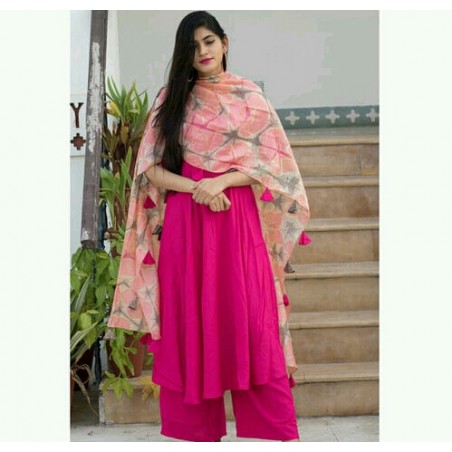 Rayon Long kurti with palazzos and Dupatta