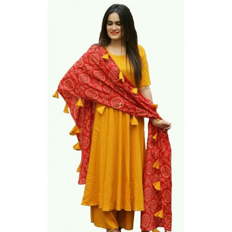 Rayon Long kurti with palazzos and Dupatta