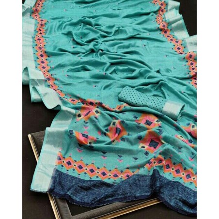 Linen Cotton Printed Saree
