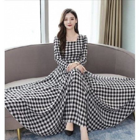 Cotton Check Long Dress